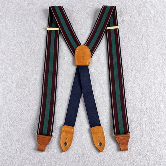 Cole Haan Other - Vintage Cole Haan Suspenders Y Back Striped Leather Button Braces Preppy 90s EUC